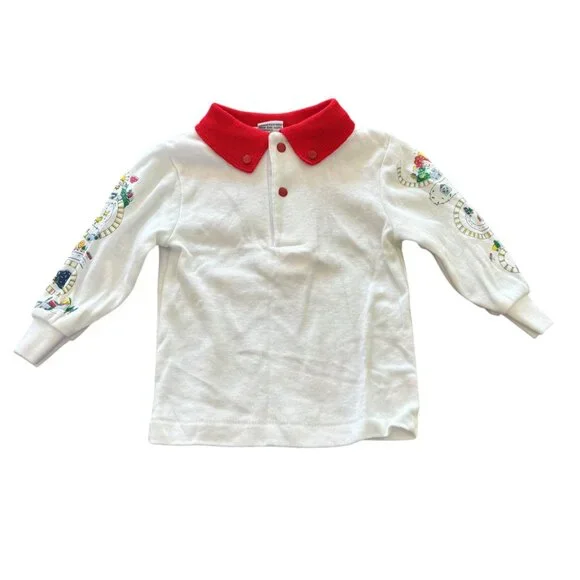 Vintage OshKosh B’Gosh Trains Vestbak Overalls Outfit Size 6-9M - Picture 6 of 13